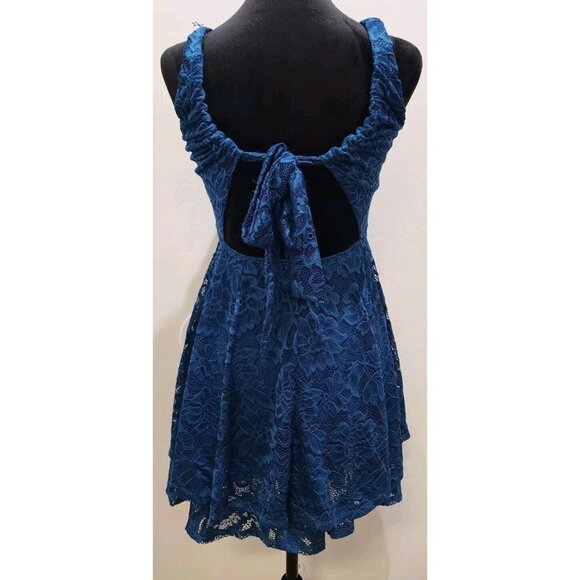 Emerald Sundae Women's Teal Blue Babydoll Prom Dance Lace Dress Open Back Sz XS - Picture 4 of 5